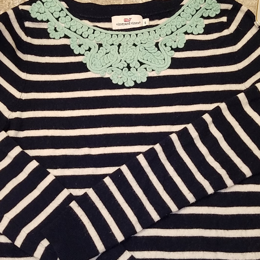 Vineyard Vines Navy and White Striped Sweater
